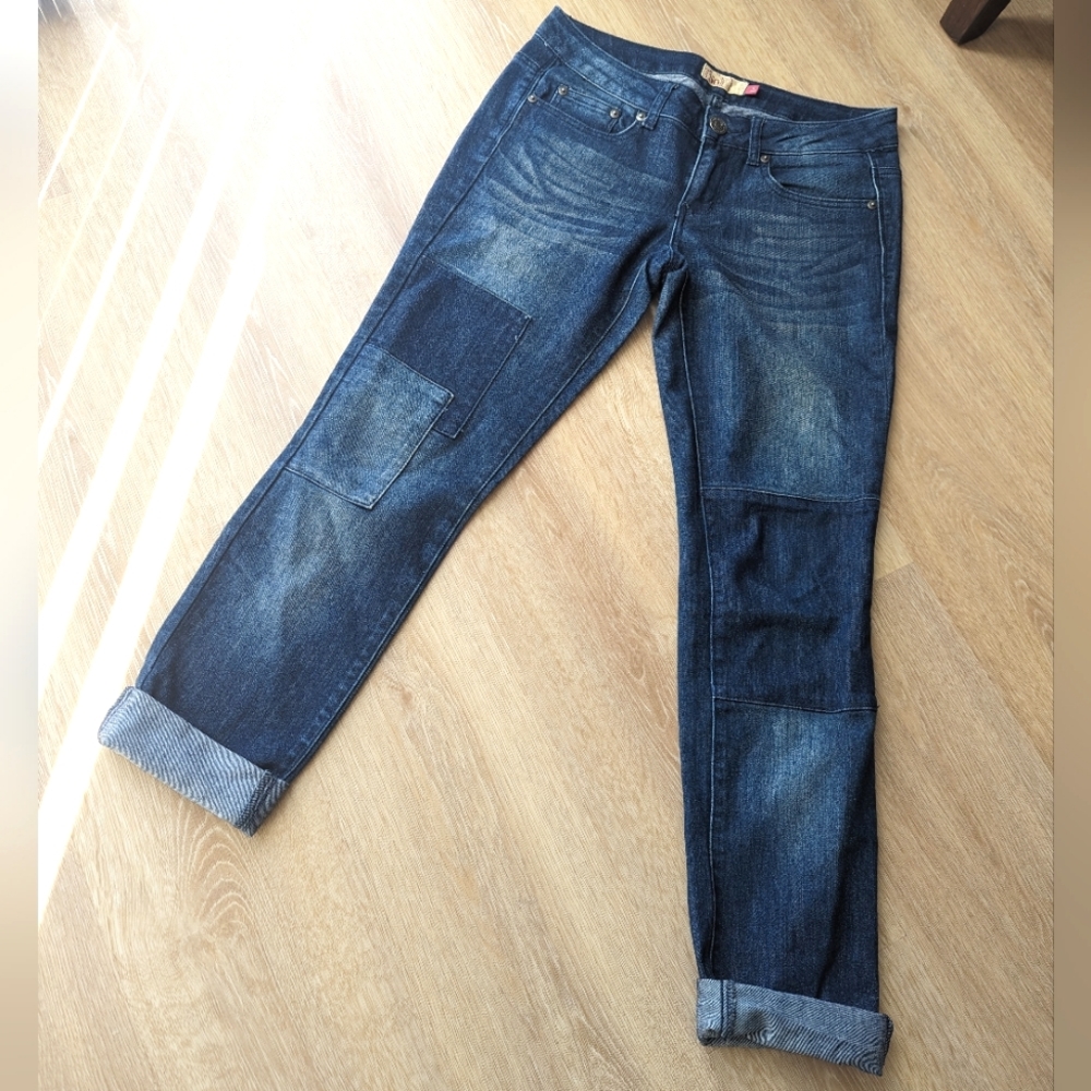 Patchwork Dark Wash Skinny Jeans size 5